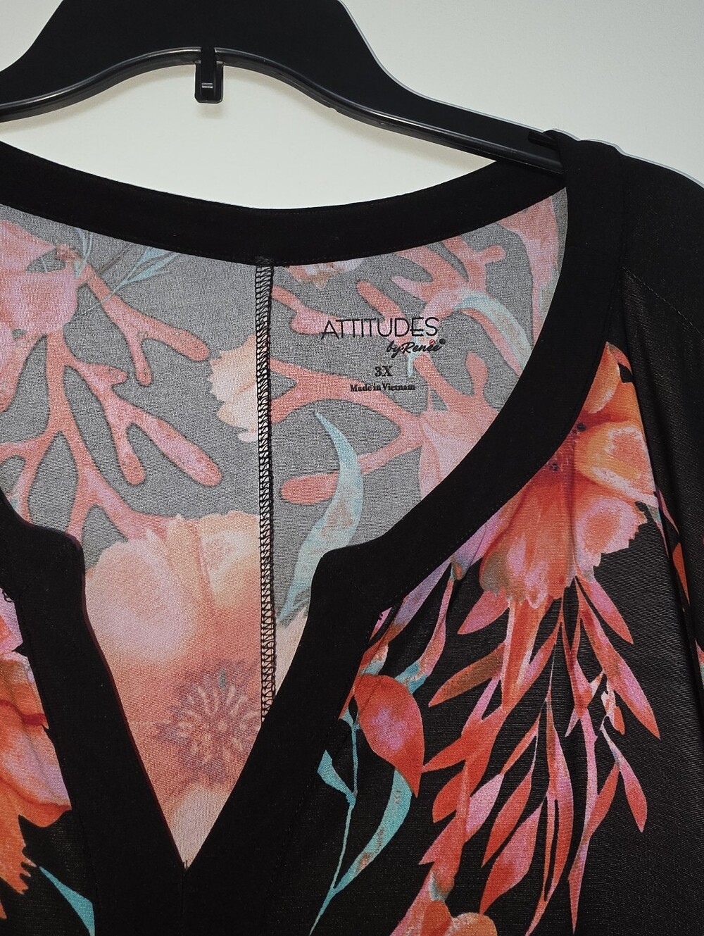 Attitudes by Renee Black Maxi Dress with Coral & Pink Floral Print - Picture 3 of 7